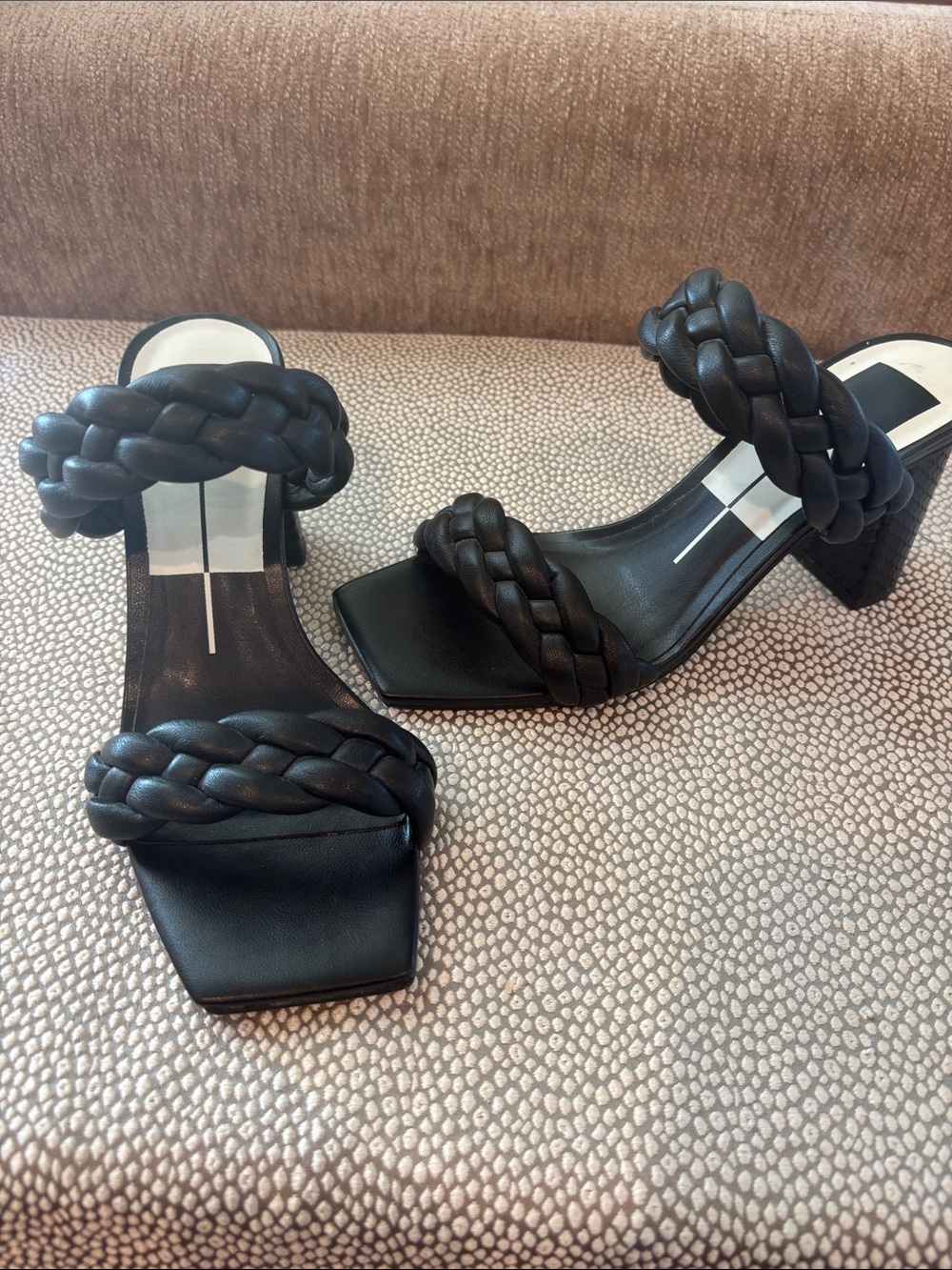 Dolce Vita Black Braided Double-Strap Block Heel Sandals - Women